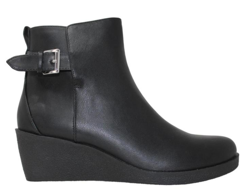 Aerosoles Bonnie Women’s Black Ankle Boots Wedge Heel Side Zip Buckle Size 6.5 M